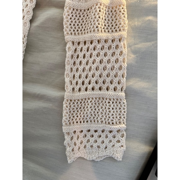 Boho Crochet Open Knit Sweater Cream Oversized Beachy S M - Picture 8 of 9